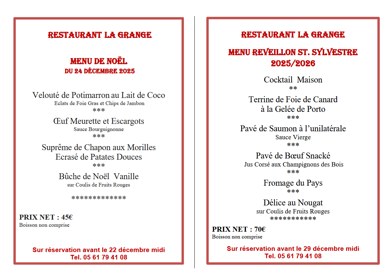 Menus pour les fêtes !